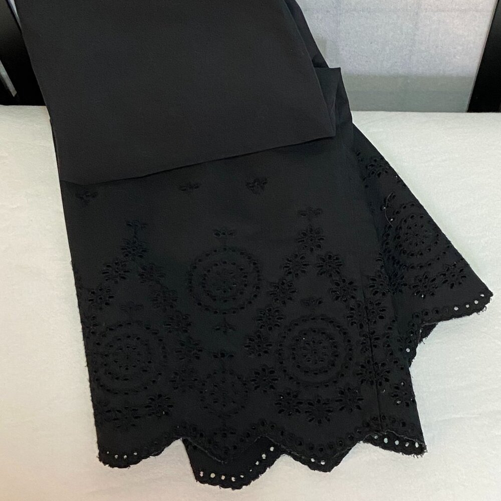 Banana Republic Black Cotton Eyelet Scalloped Hem Pencil Mini Skirt Lined 0 - Picture 8 of 10